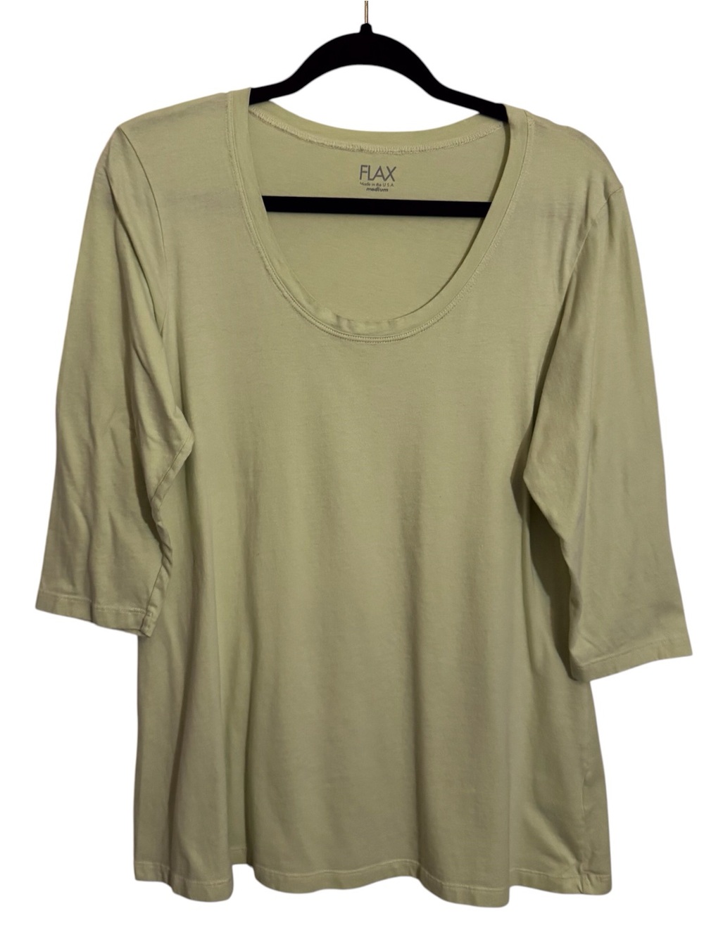 Flax Medium Green Cotton Tunic Top Lagenlook Casual Minimalist Scoop Neck